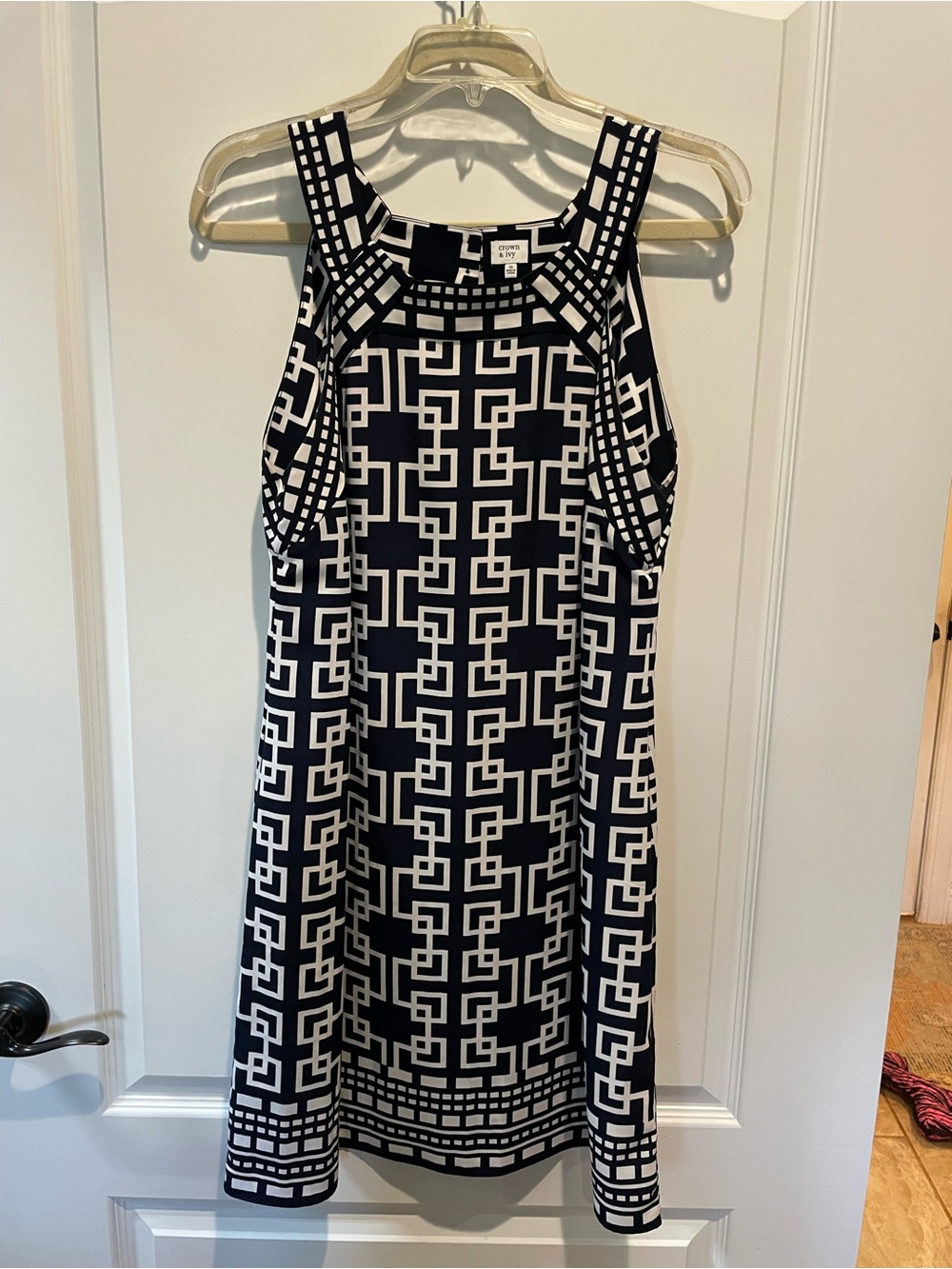 crown & ivy Navy and White Geometric Halter Shift Dress